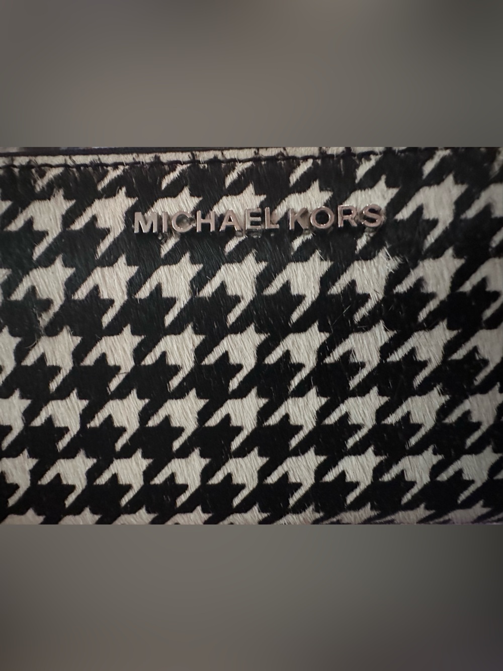 Michael Kors Black and White Houndstooth Card Holder with Metallic Logo
